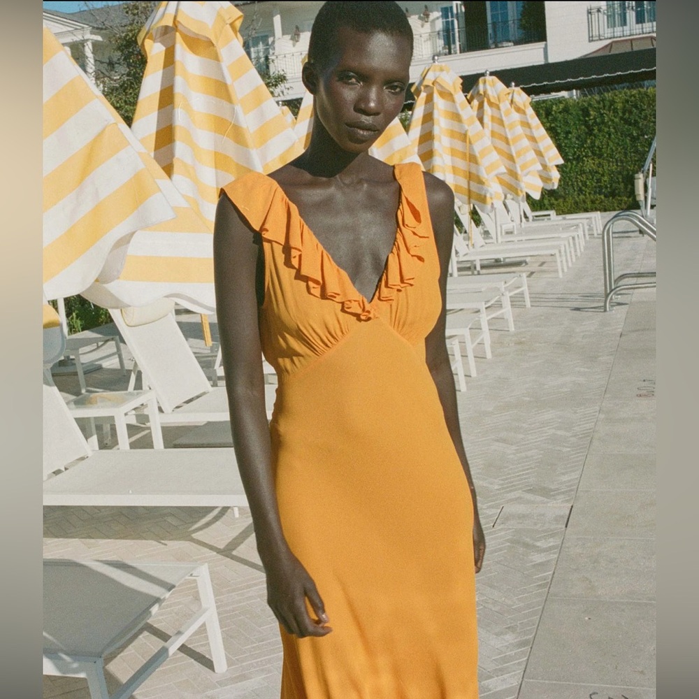 DOEN Arleen Orange Ruffled Maxi Sundress size XXS / NEW with tags - Picture 3 of 9